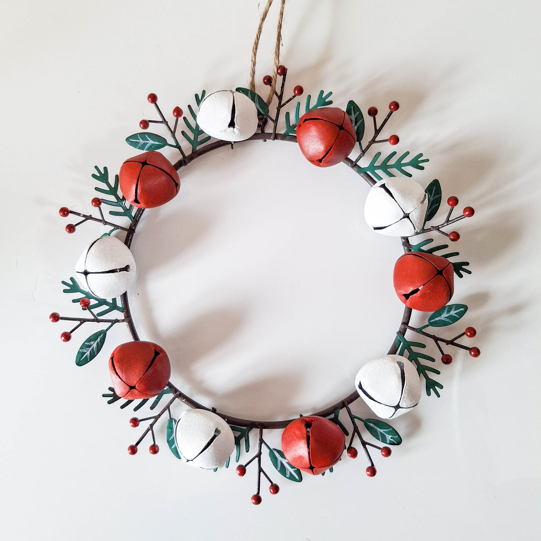 Red &amp; White Metal Bell Wreath Decoration