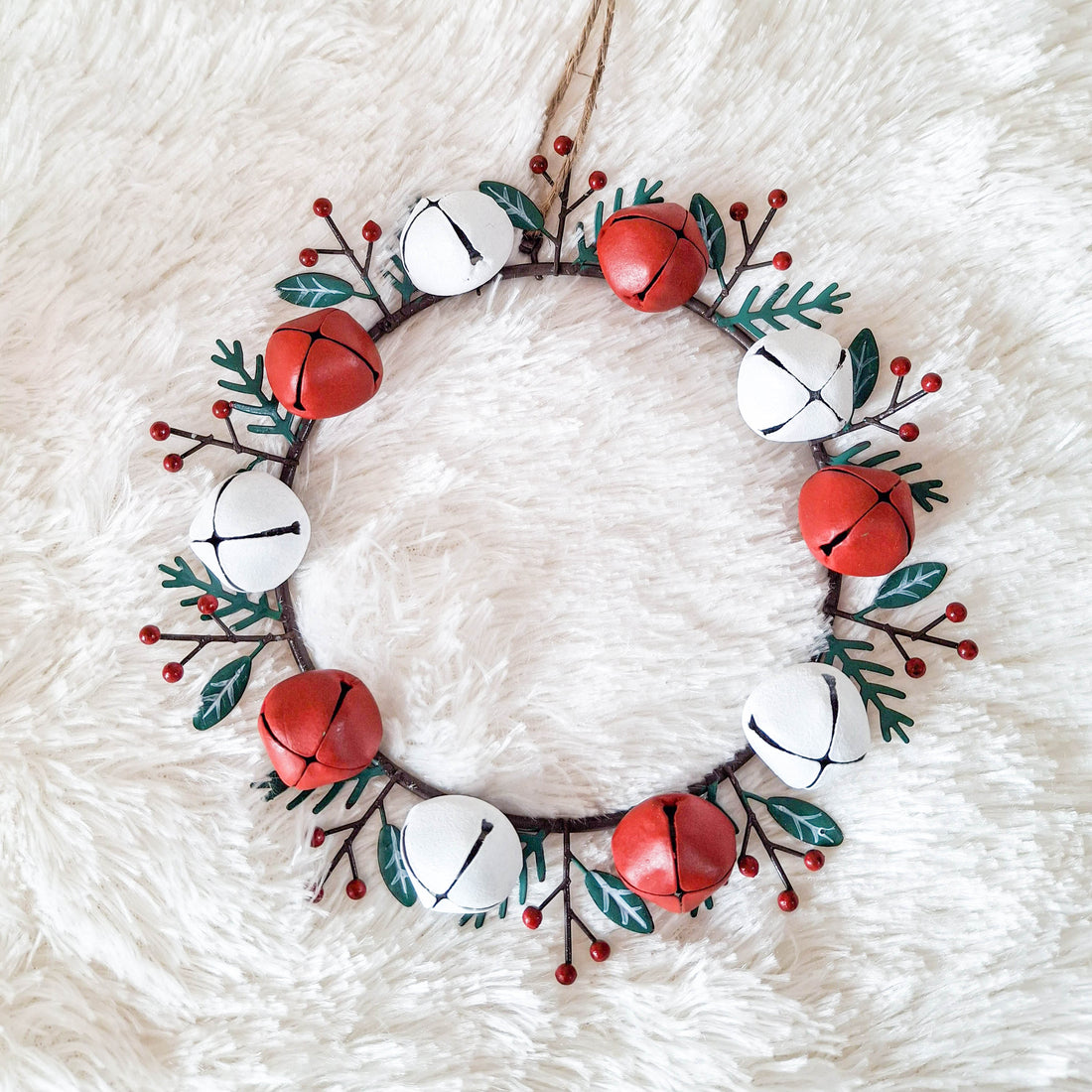 Red &amp; White Metal Bell Wreath Decoration