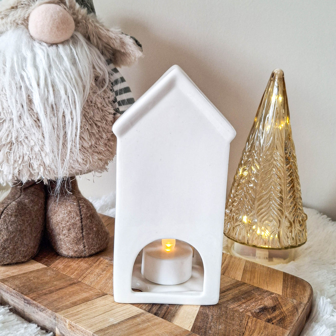 White Ceramic Heart LED House