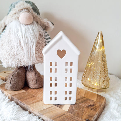 White Ceramic Heart LED House