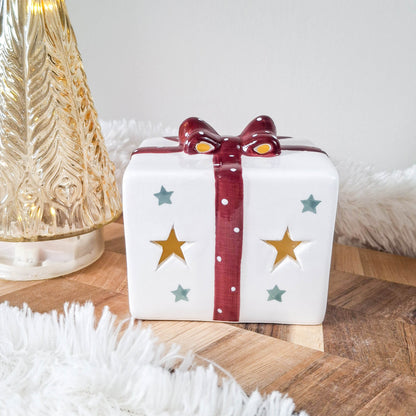 White &amp; Red Bow LED Gift Ornament