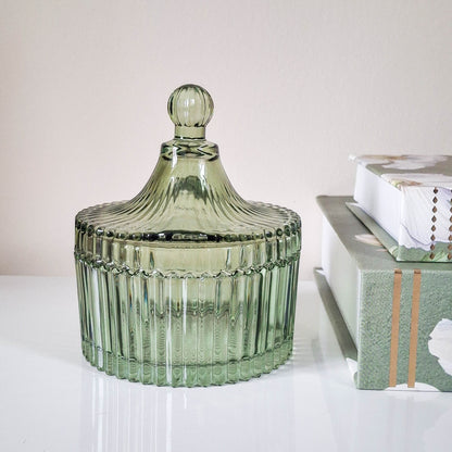 Vintage Green Glass Trinket Pot