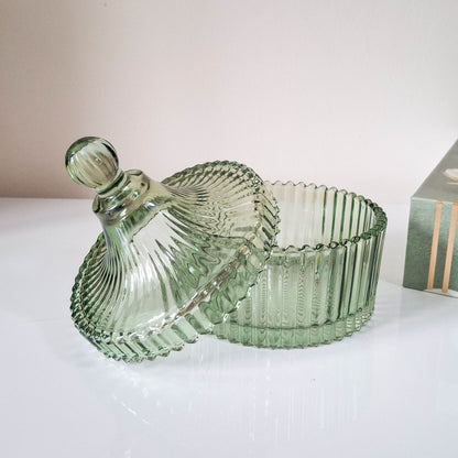 Vintage Green Glass Trinket Pot