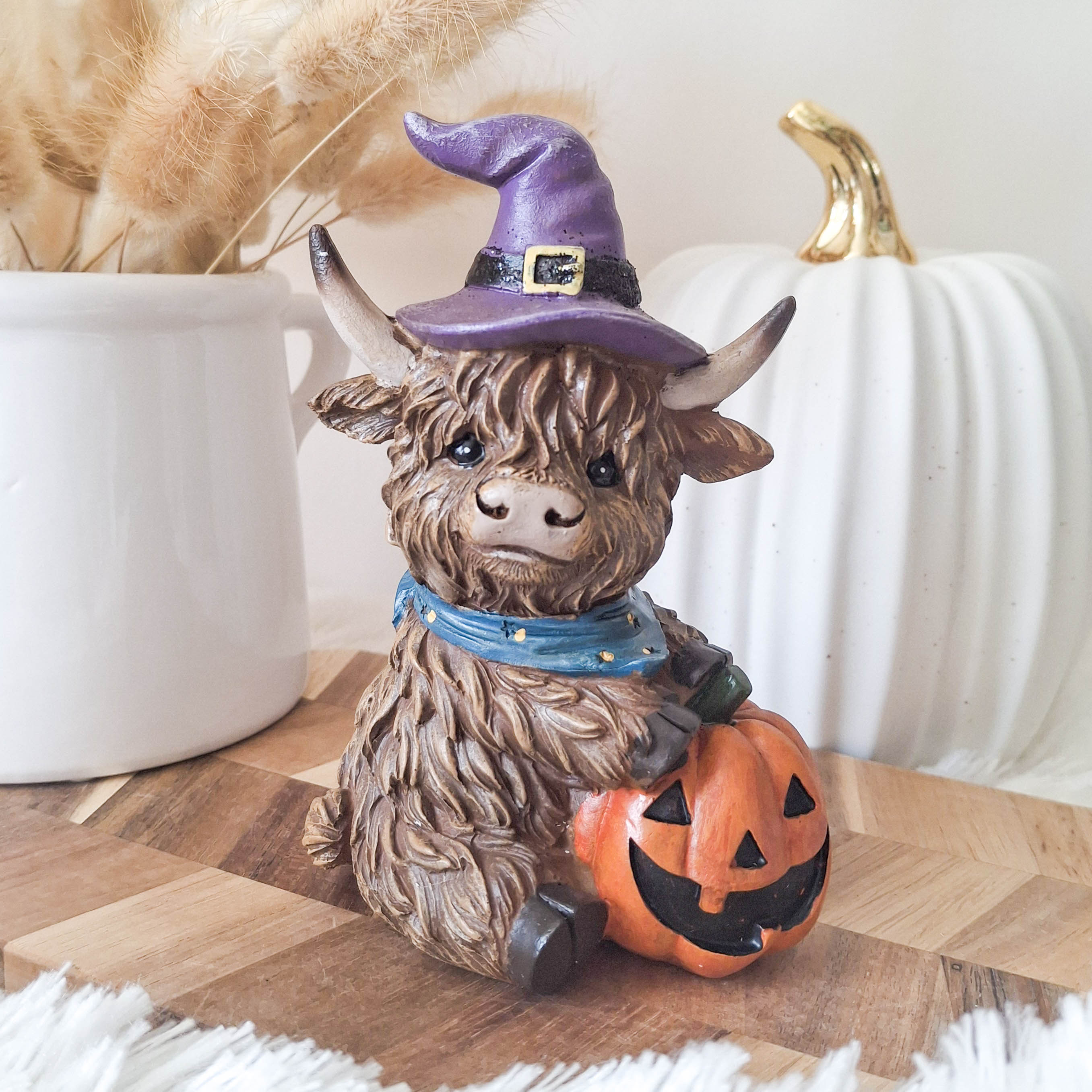 Halloween Highland Cow with Pumpkin
