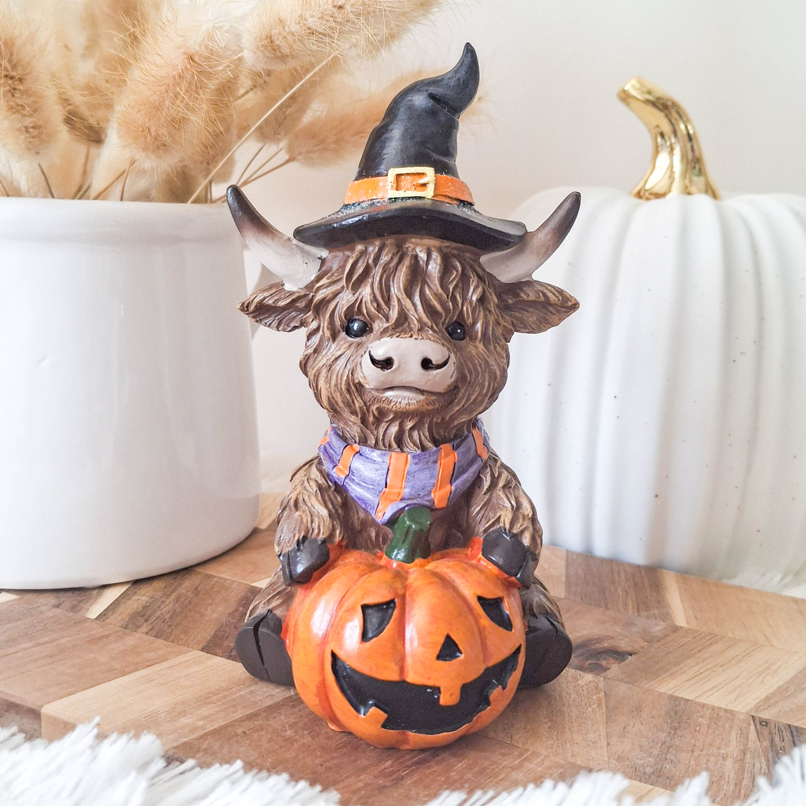 Halloween Highland Cow with Pumpkin