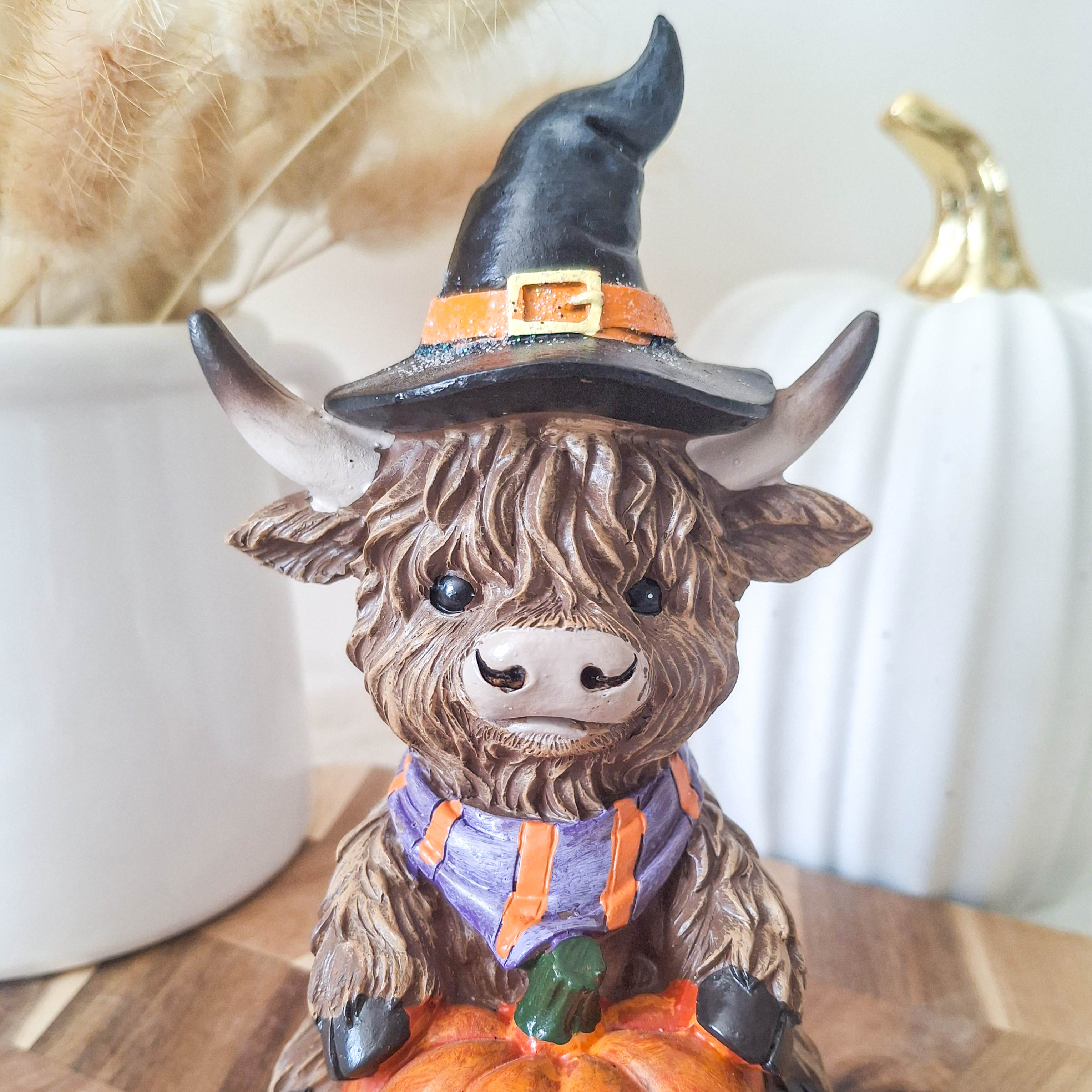 Halloween Highland Cow with Pumpkin