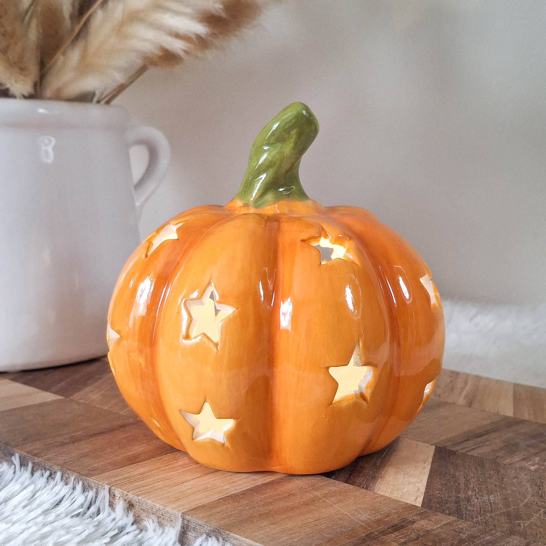 BACK AUG Orange Ceramic LED Star Pumpkin