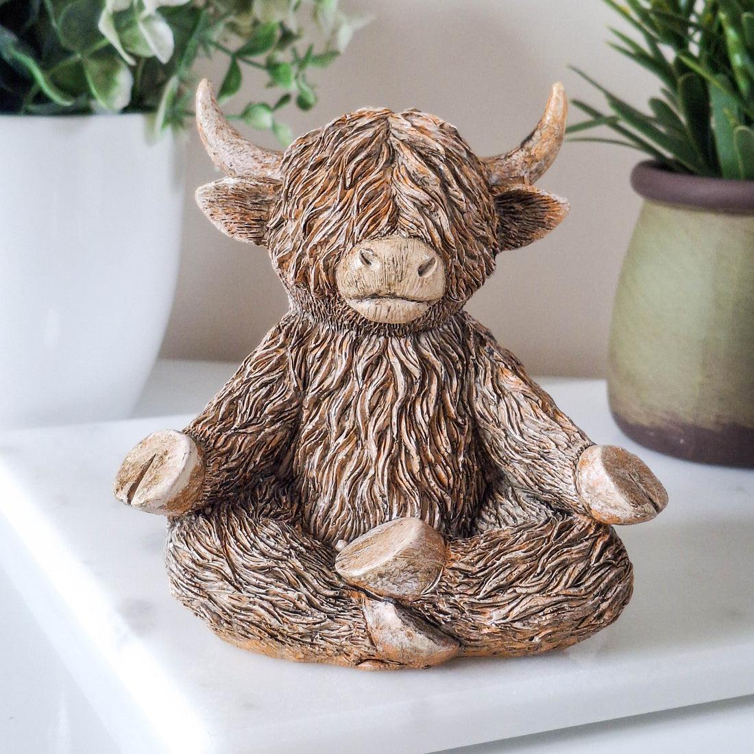 Yoga Moo Happy Highland Cow Figurine