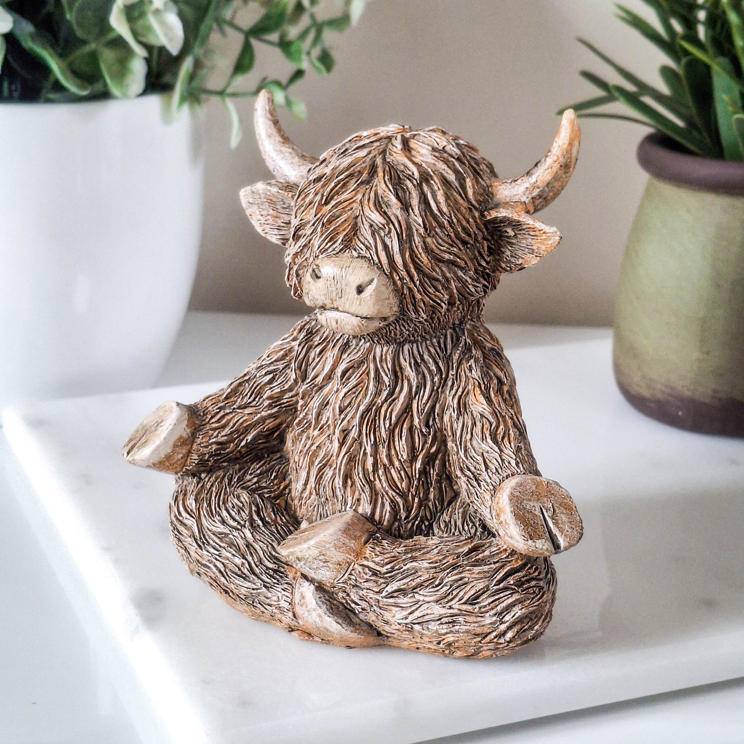 Yoga Moo Happy Highland Cow Figurine