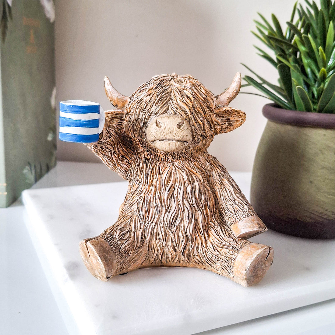 Time For A Cuppa Happy Highland Cow Figurine