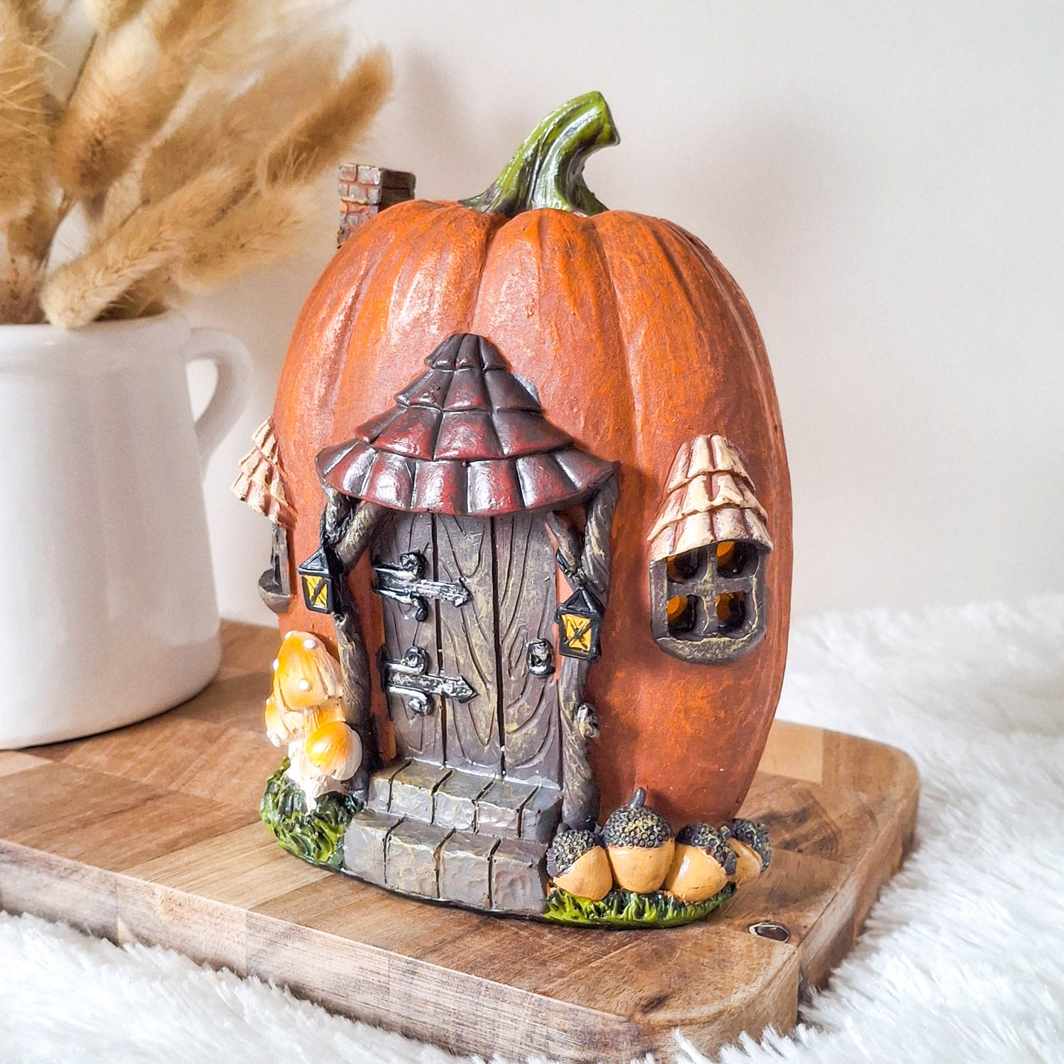 Orange Resin LED Light Up Pumpkin House
