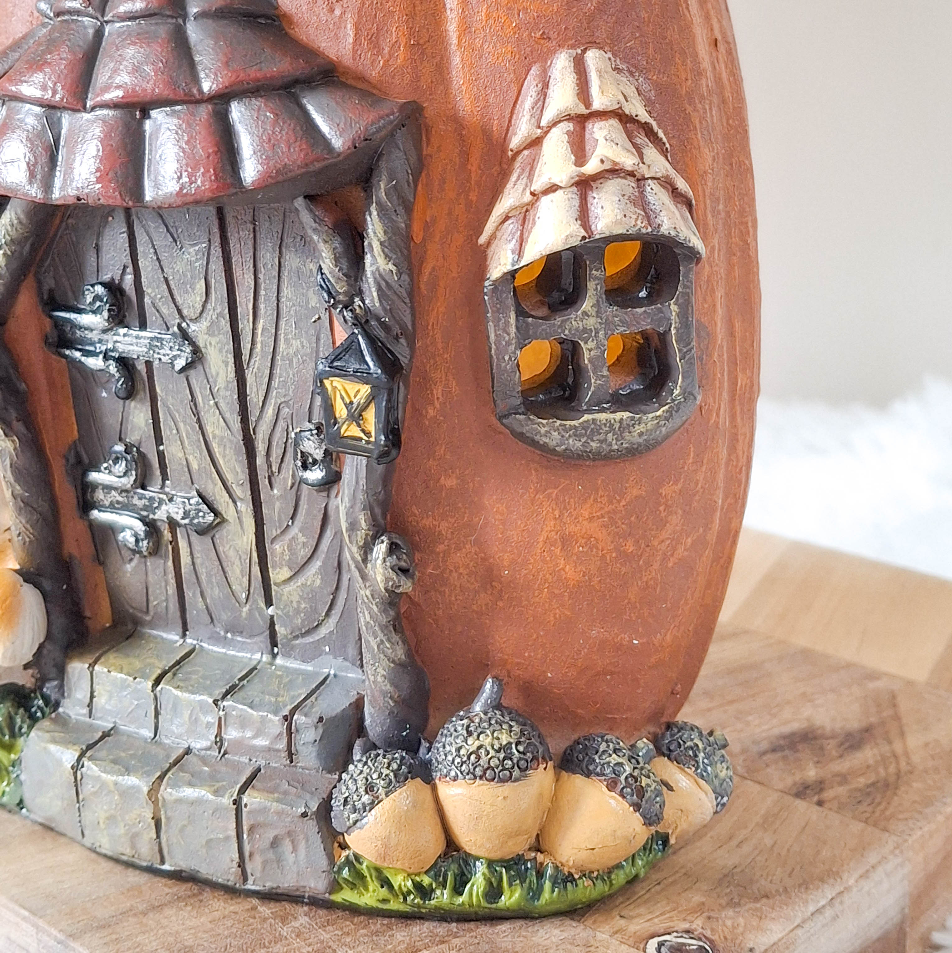 Orange Resin LED Light Up Pumpkin House