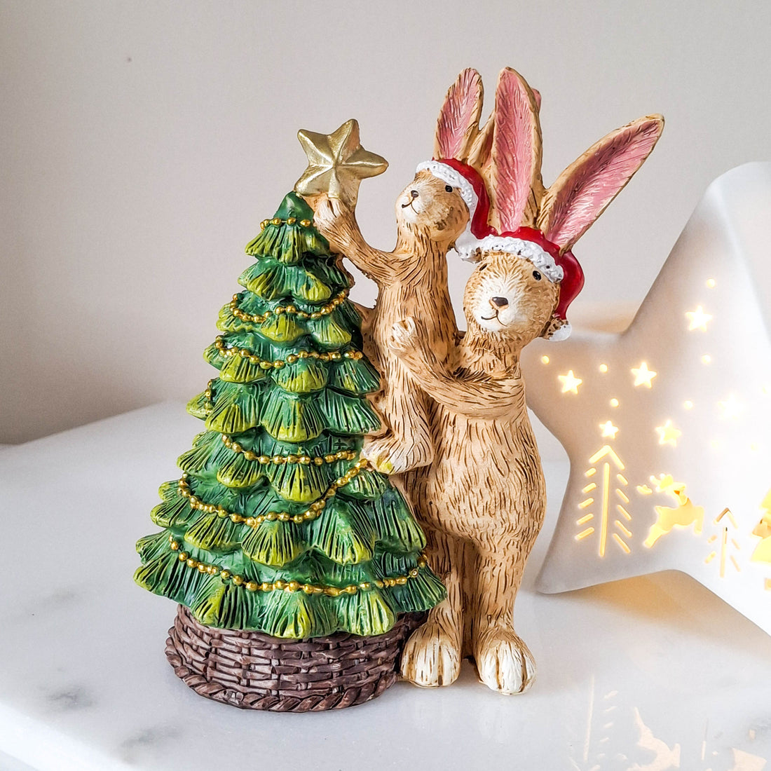 Jasper &amp; Bonnie Rabbits with Christmas Tree