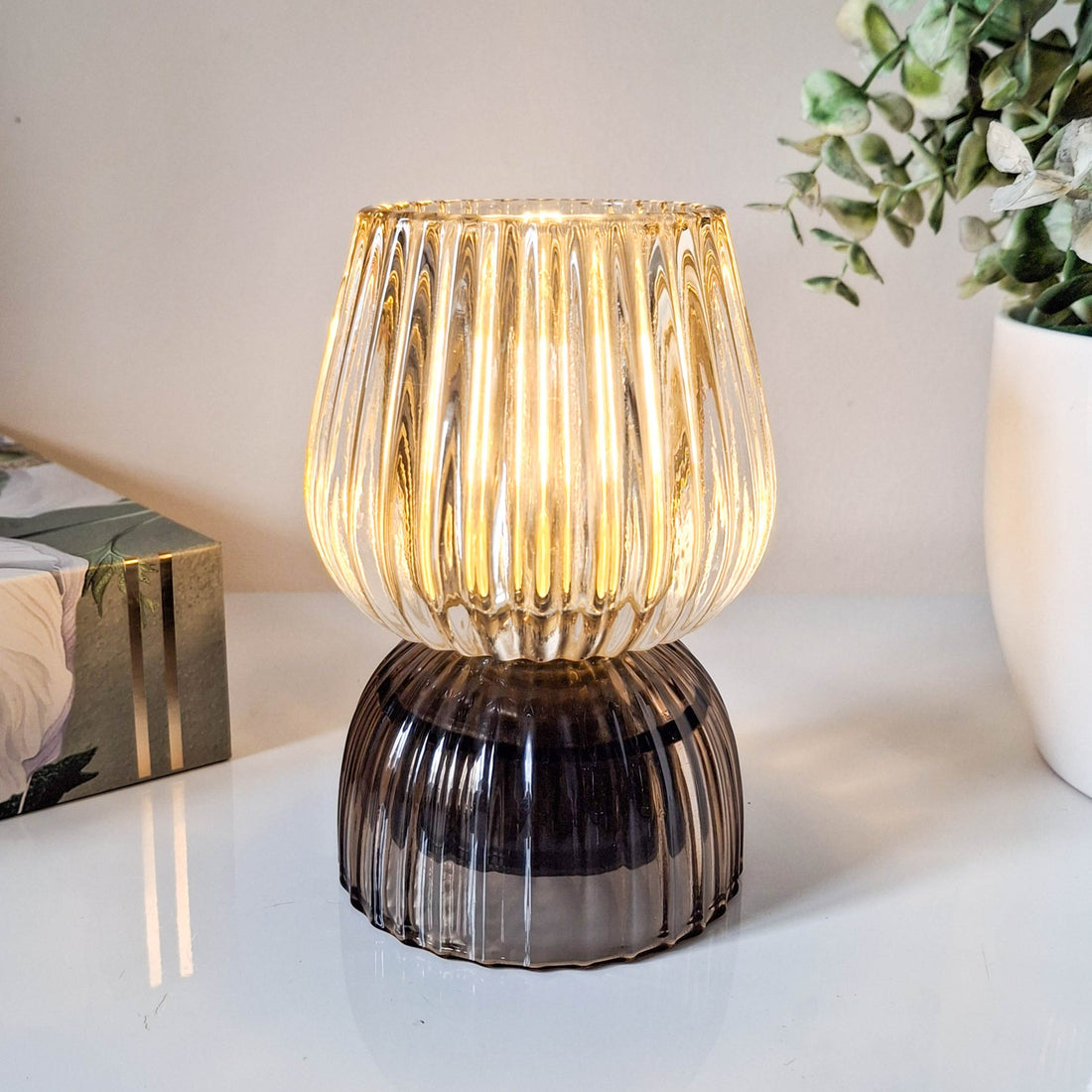 Gold LED Ripple Glass Lamp