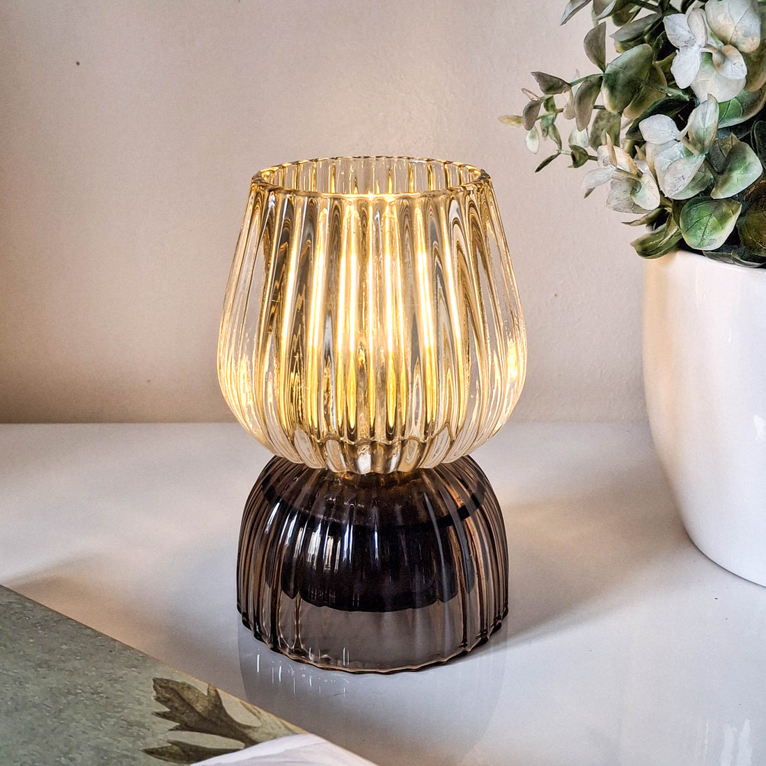 Gold LED Ripple Glass Lamp