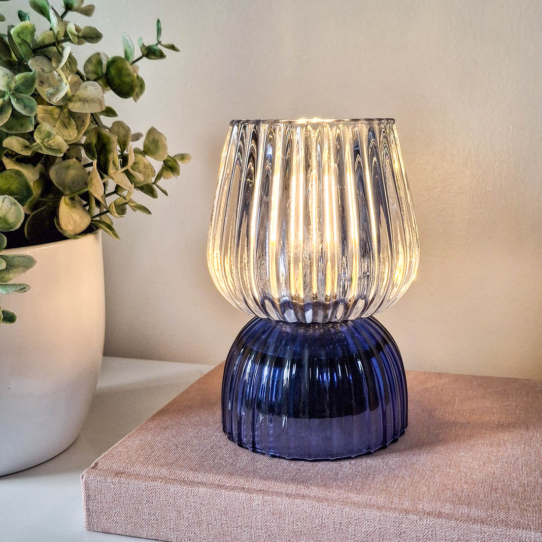 Blue LED Ripple Glass Lamp