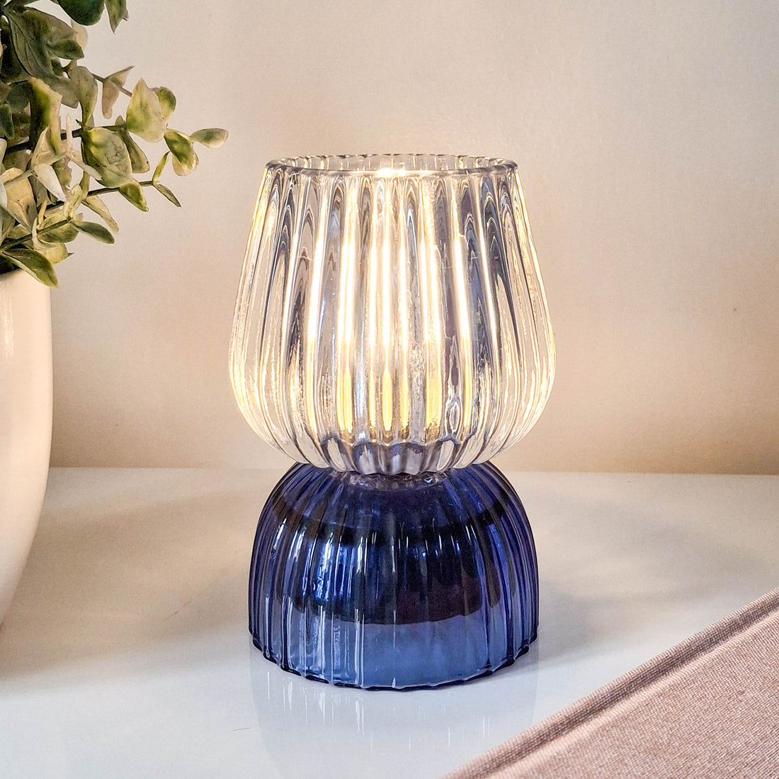 Blue LED Ripple Glass Lamp