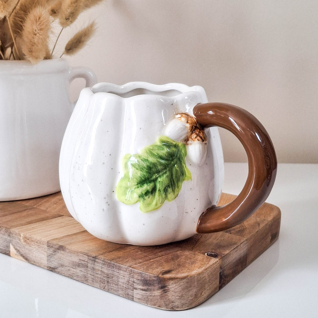 Pumpkin Mug with Leaf &amp; Acorns