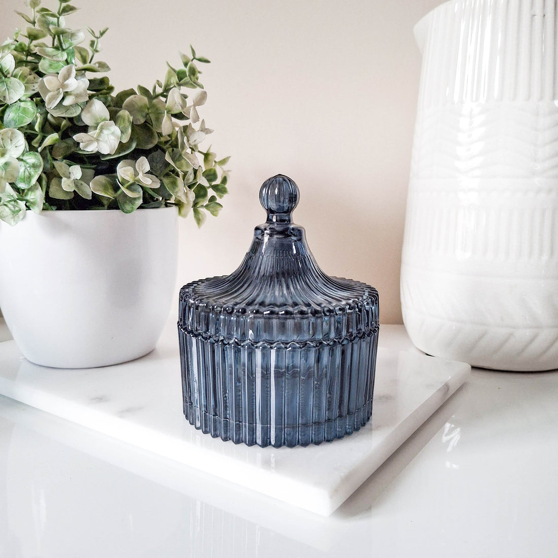 Vintage Blue Glass Trinket Pot