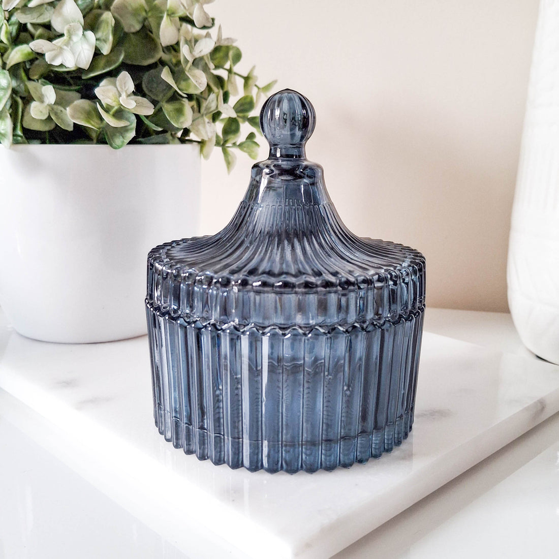 Vintage Blue Glass Trinket Pot
