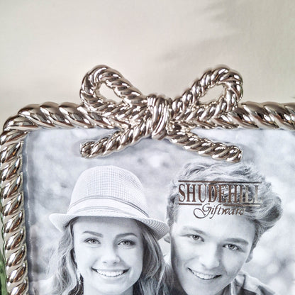 Silver Rope Bow Frame 6&quot; x 4&quot;