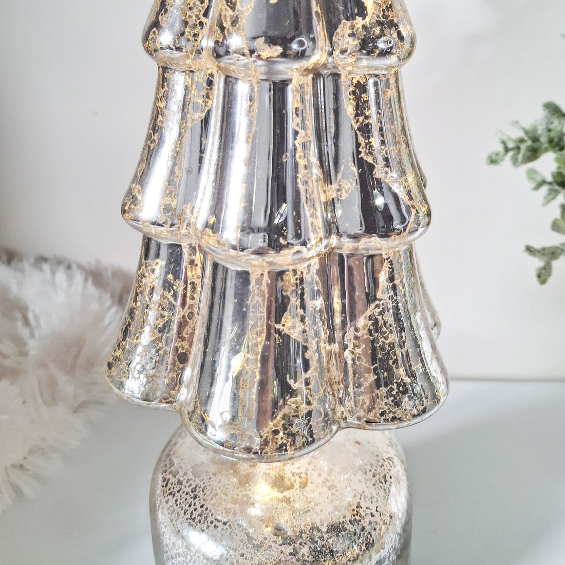 Antiqued Silver Revolving LED Glass Tree