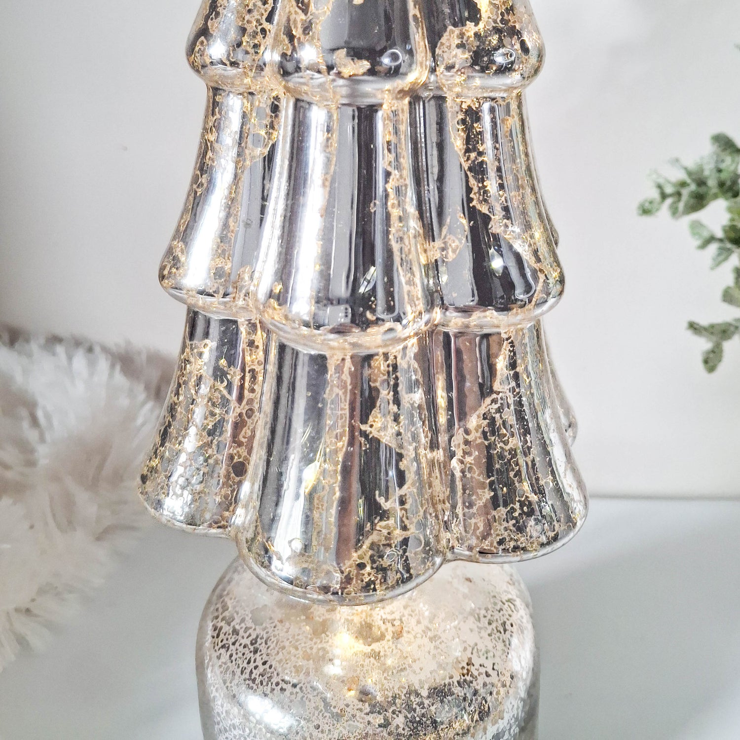 Antiqued Silver Revolving LED Glass Tree