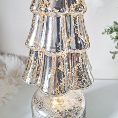 Antiqued Silver Revolving LED Glass Tree