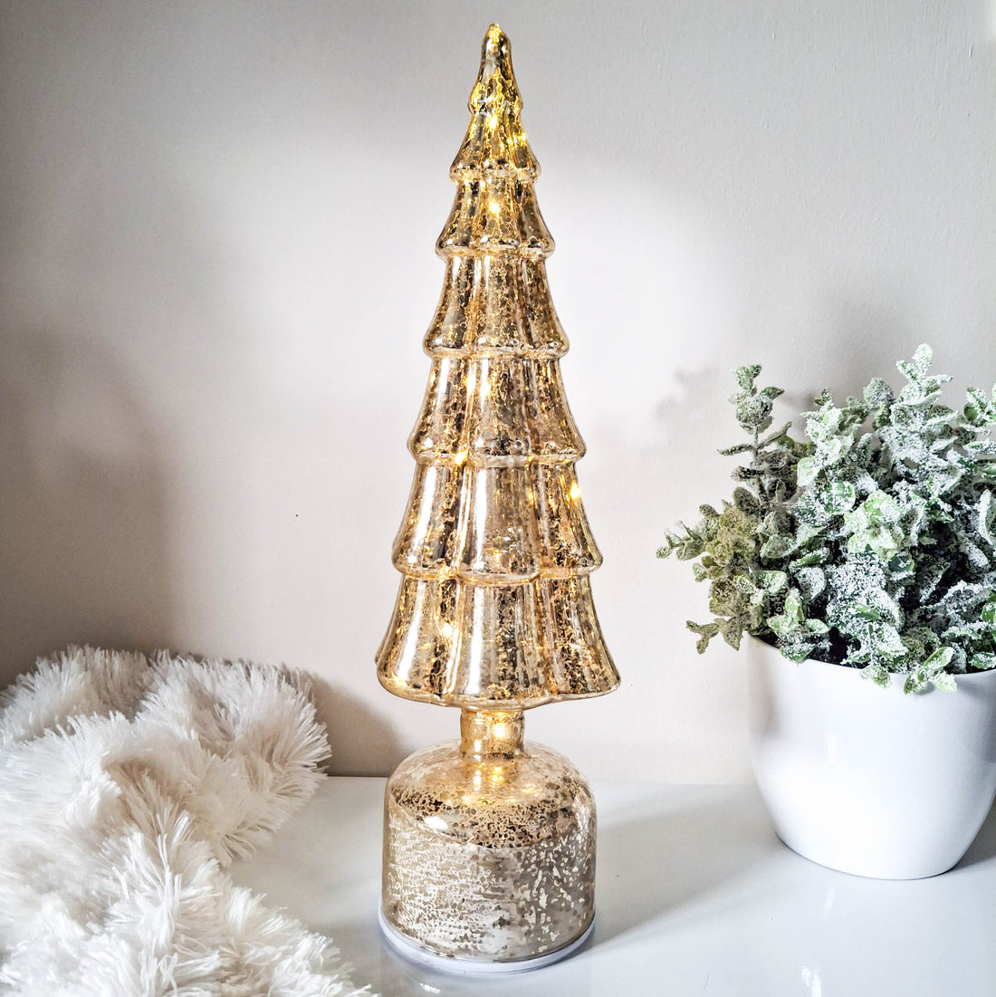 Antiqued Gold Revolving LED Glass Tree