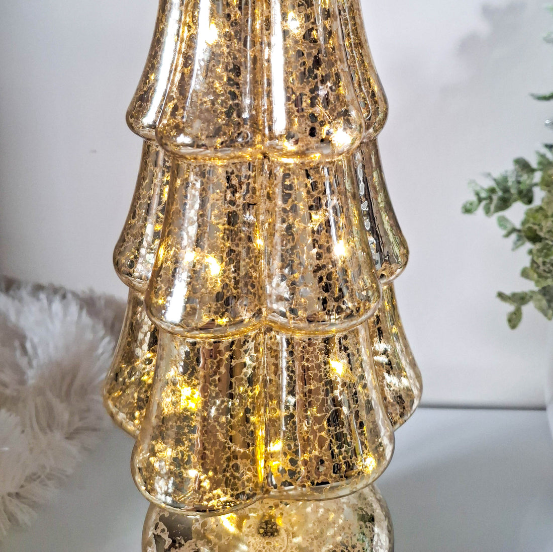 Antiqued Gold Revolving LED Glass Tree
