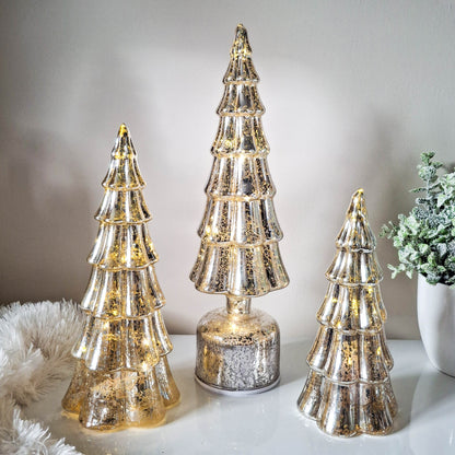 Antiqued Silver Revolving LED Glass Tree
