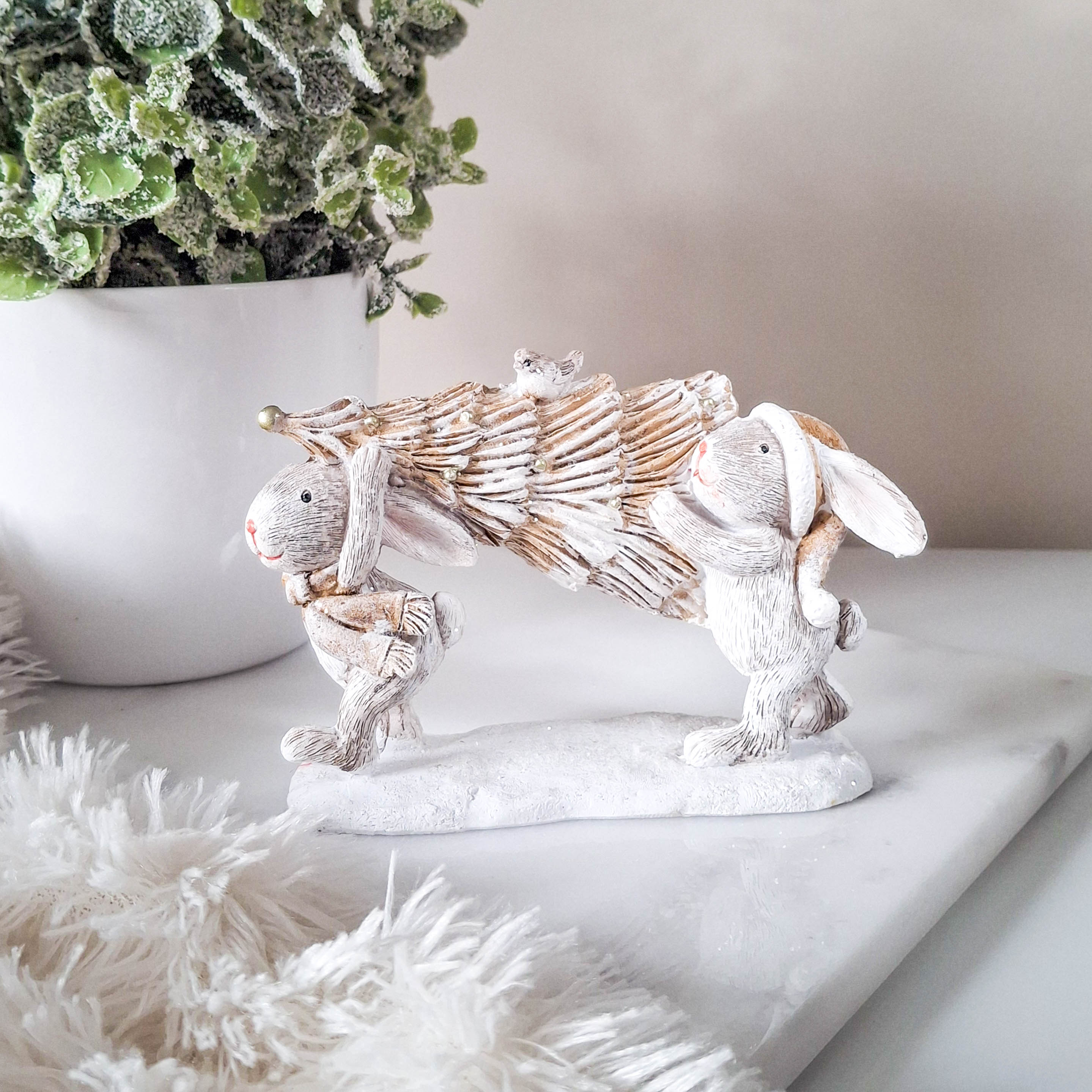 Christmas Bunnies with Tree Ornament