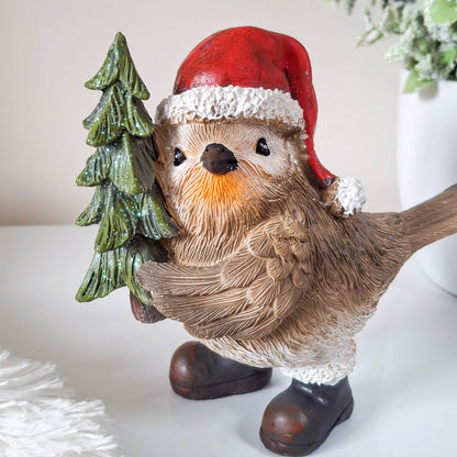 Christmas Robin Holding Tree