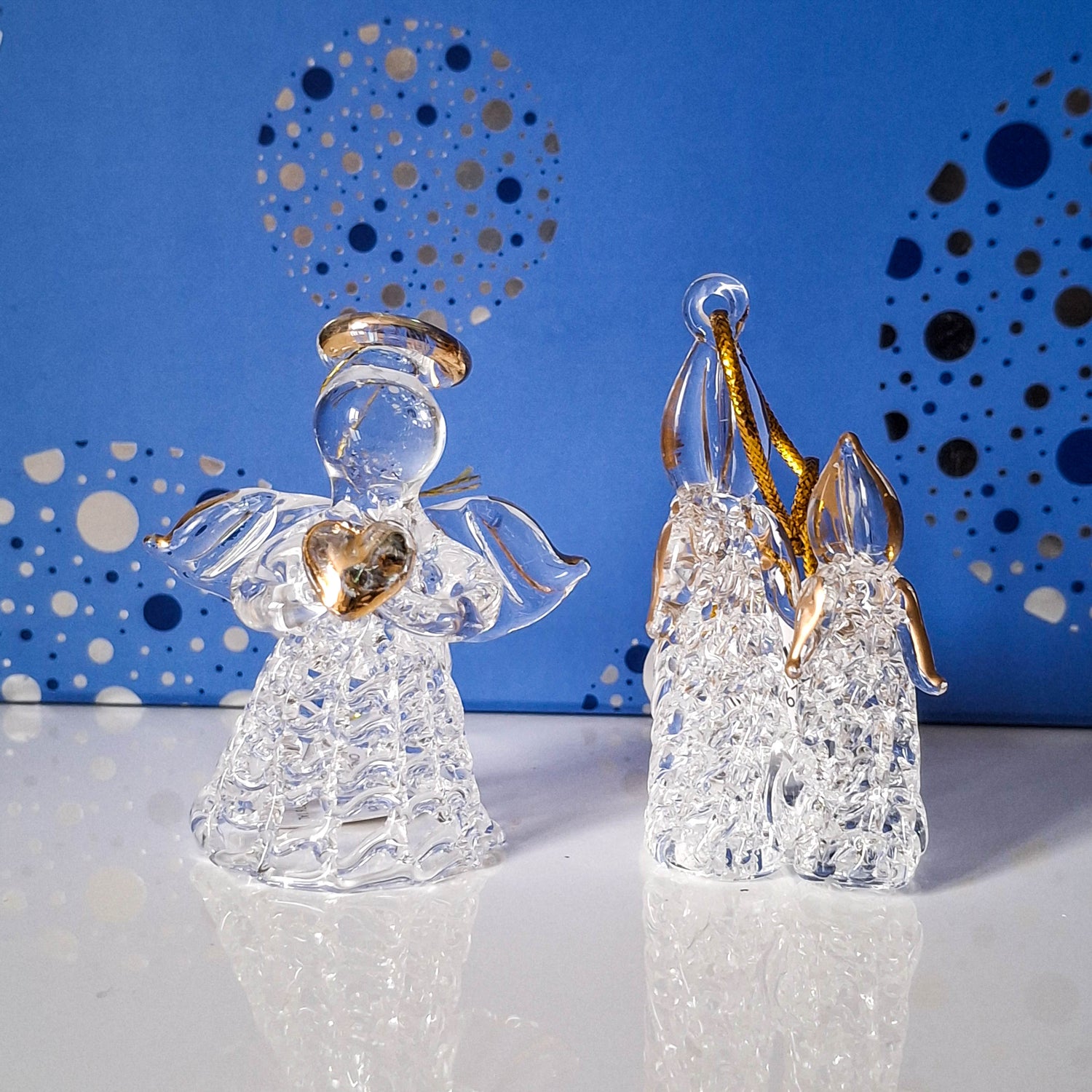 Glass Angel with Gold Heart Hanging Decoration