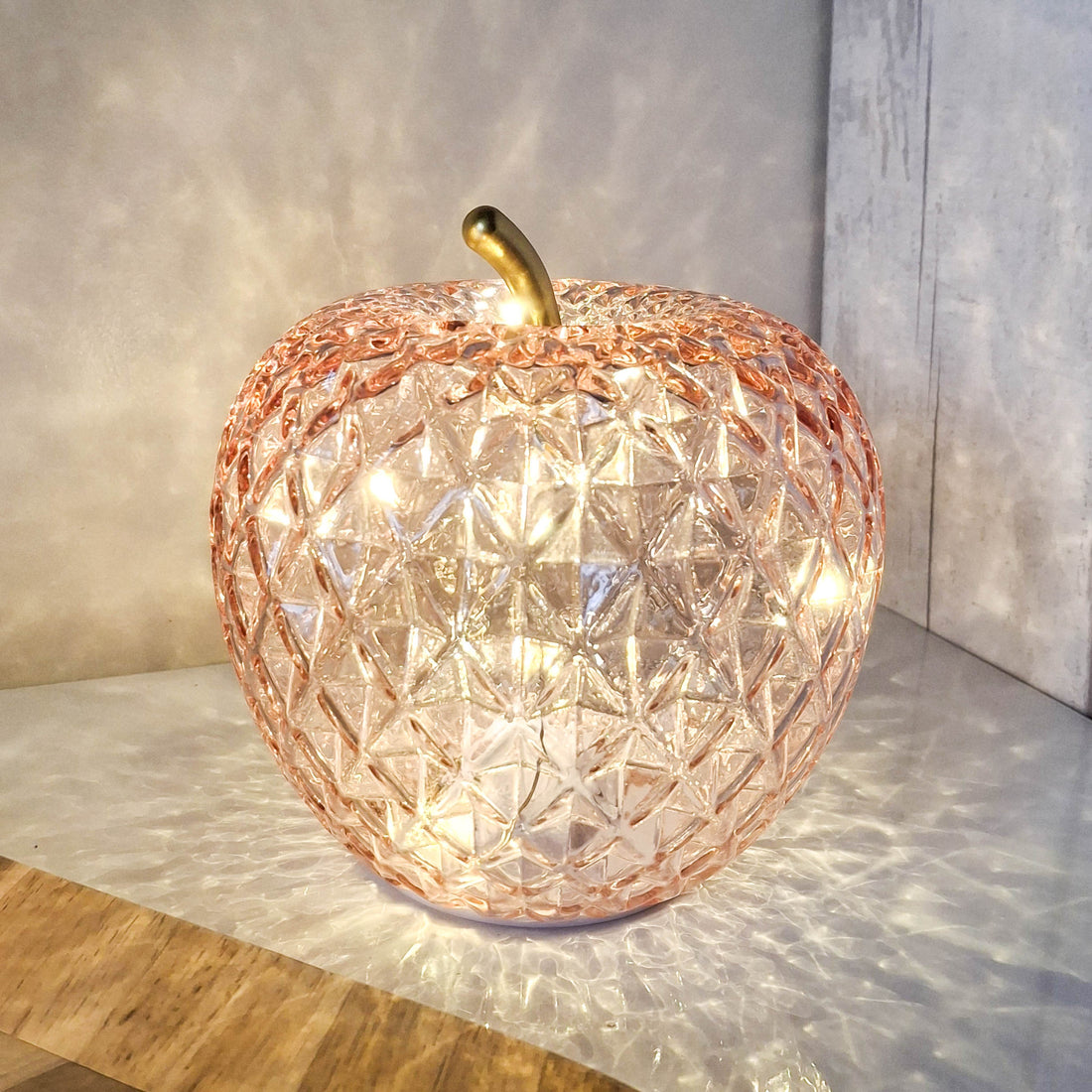 Pink LED Diamond Cut Glass Apple