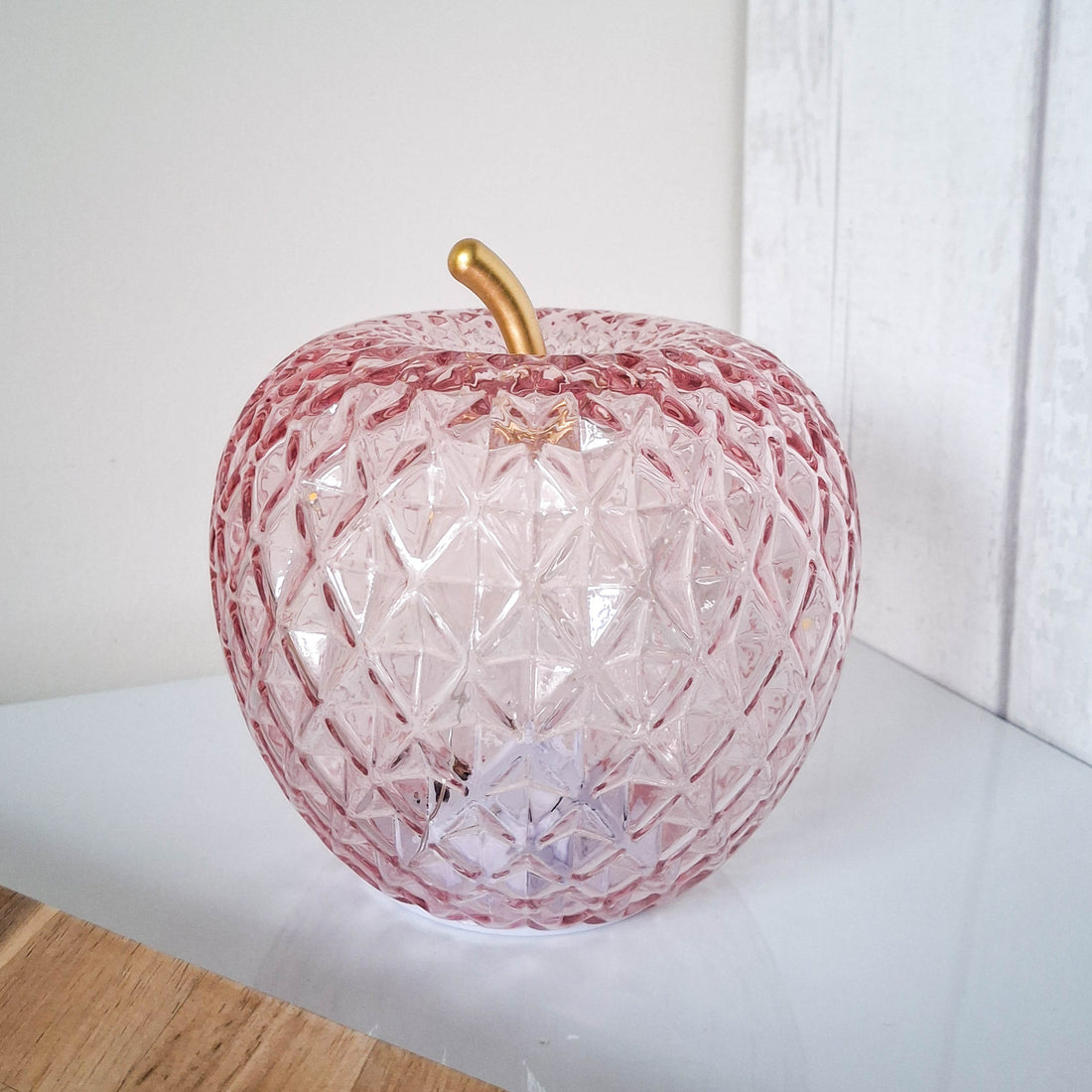 Pink LED Diamond Cut Glass Apple