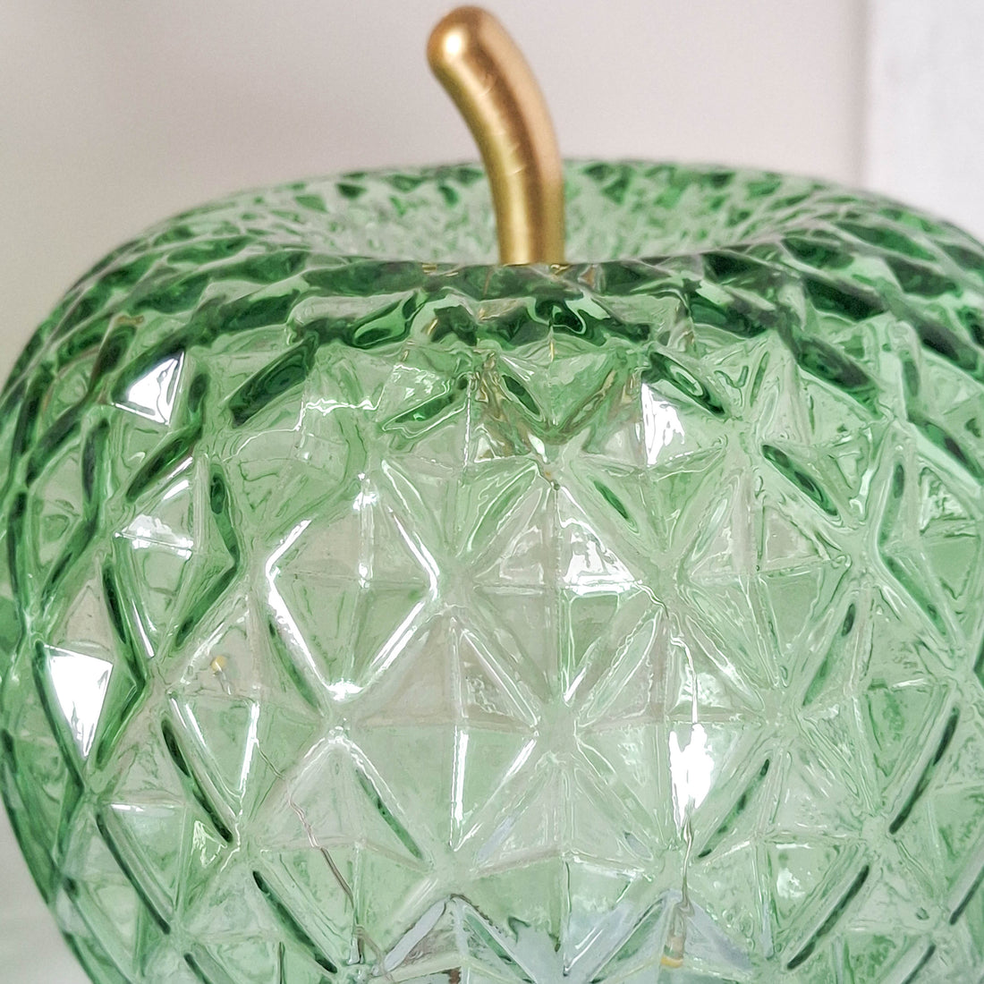 Green LED Diamond Cut Glass Apple