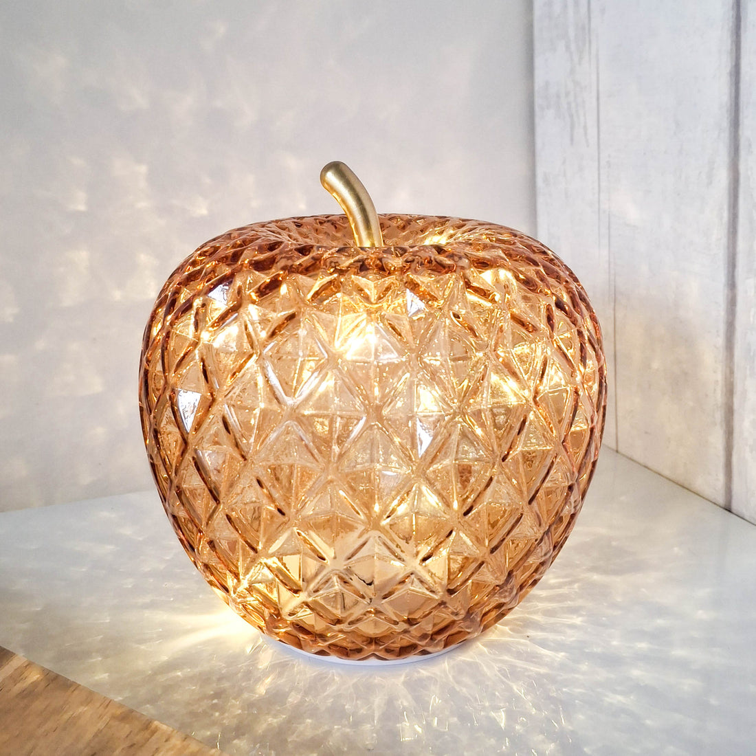 Amber LED Diamond Cut Glass Apple