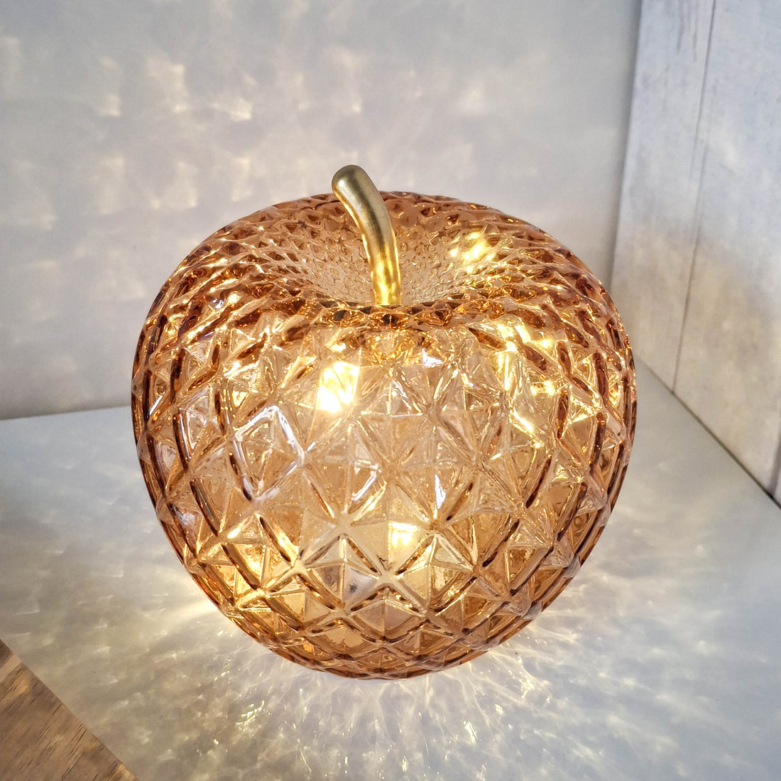 Amber LED Diamond Cut Glass Apple