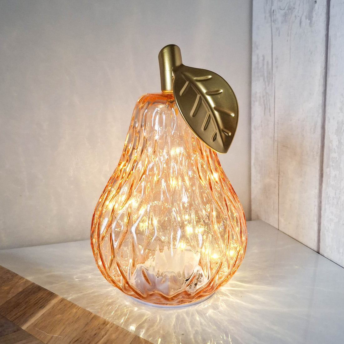 Light Amber LED Diamond Cut Glass Pear