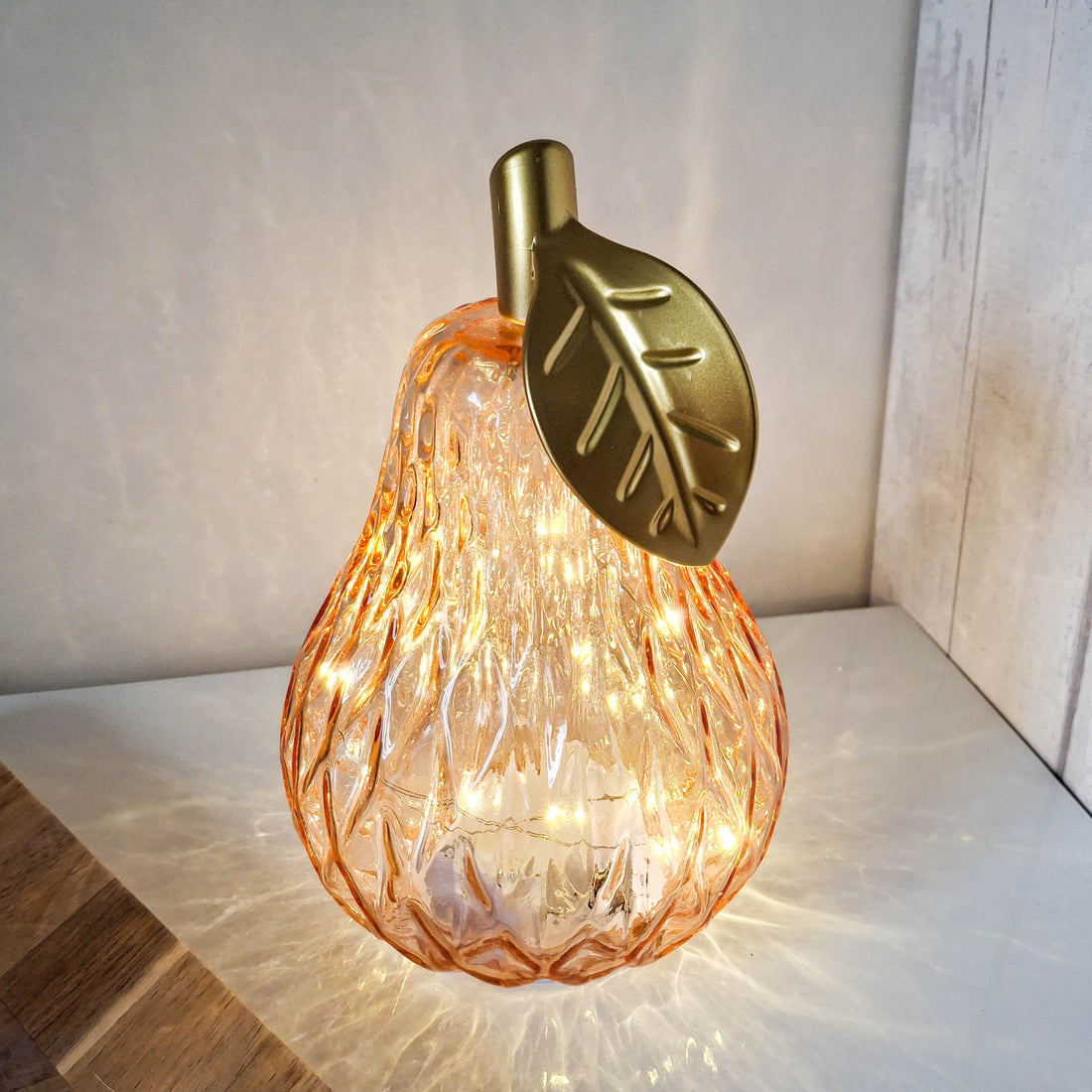 Light Amber LED Diamond Cut Glass Pear