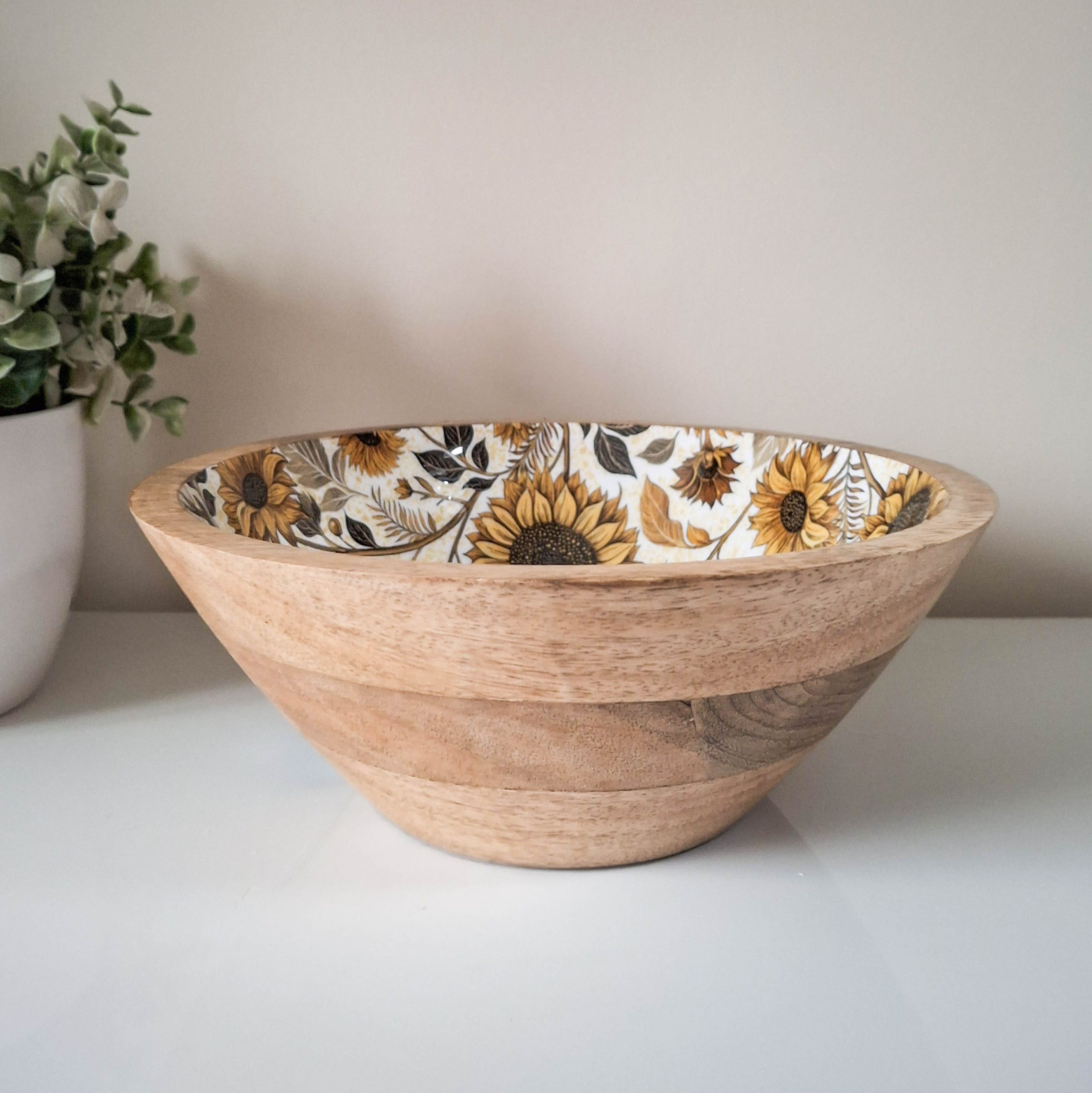 Sunflower Print Mango Wood Bowl