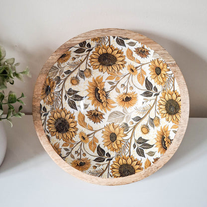 Sunflower Print Mango Wood Bowl
