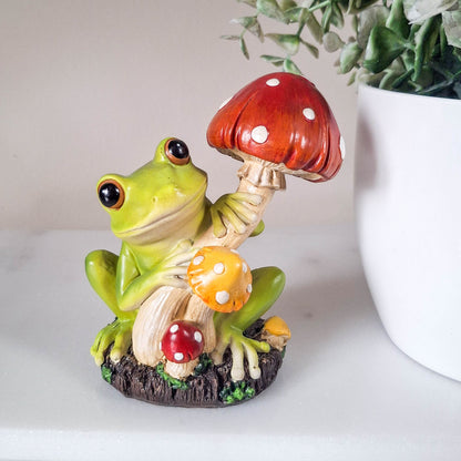 Frog with Mushroom Ornament