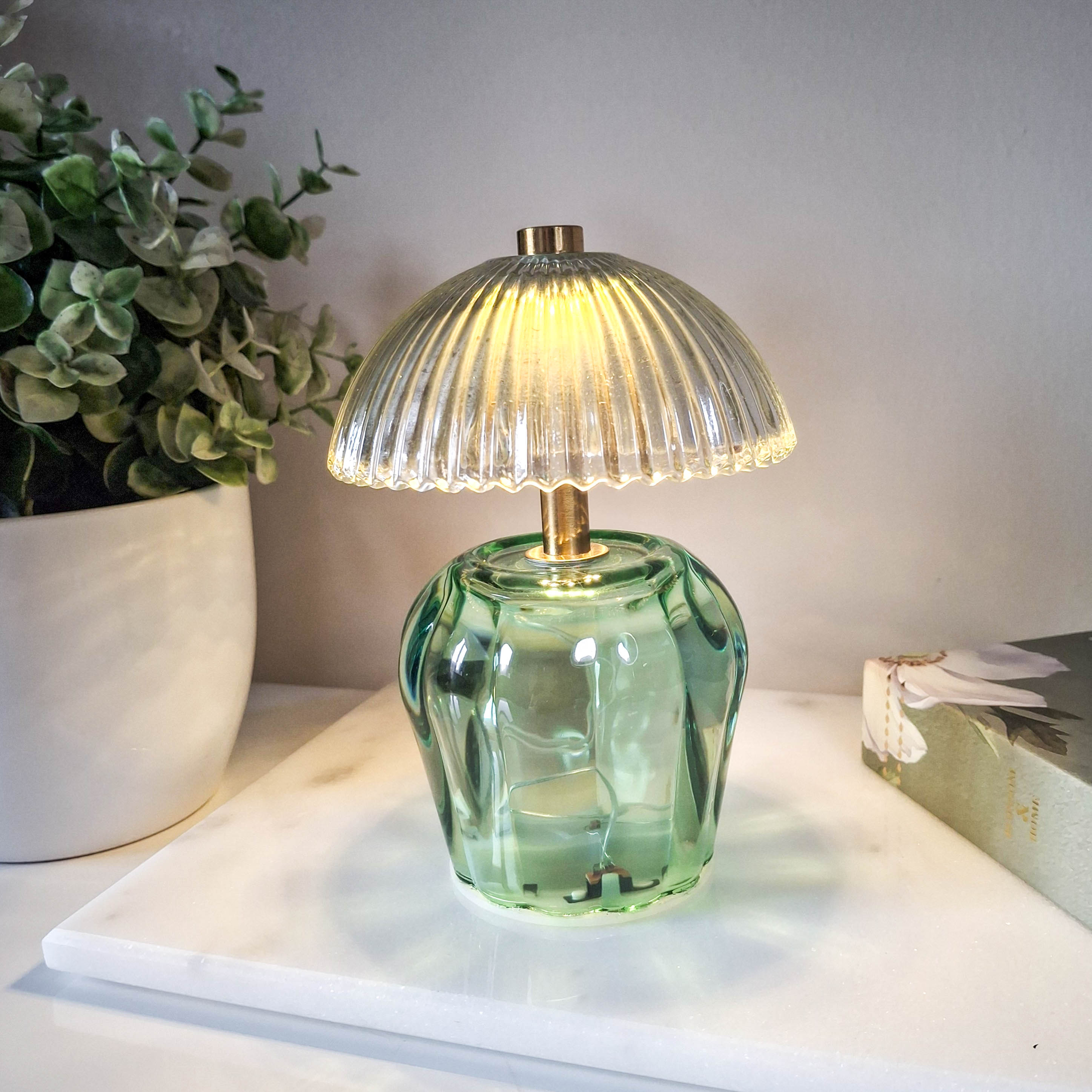 Teal Vintage Style LED Glass Night Lamp