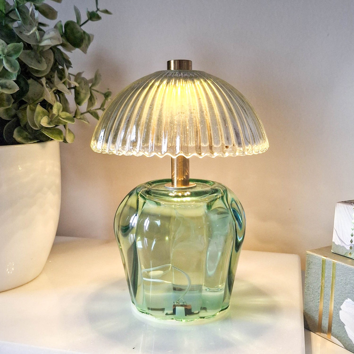 Teal Vintage Style LED Glass Night Lamp