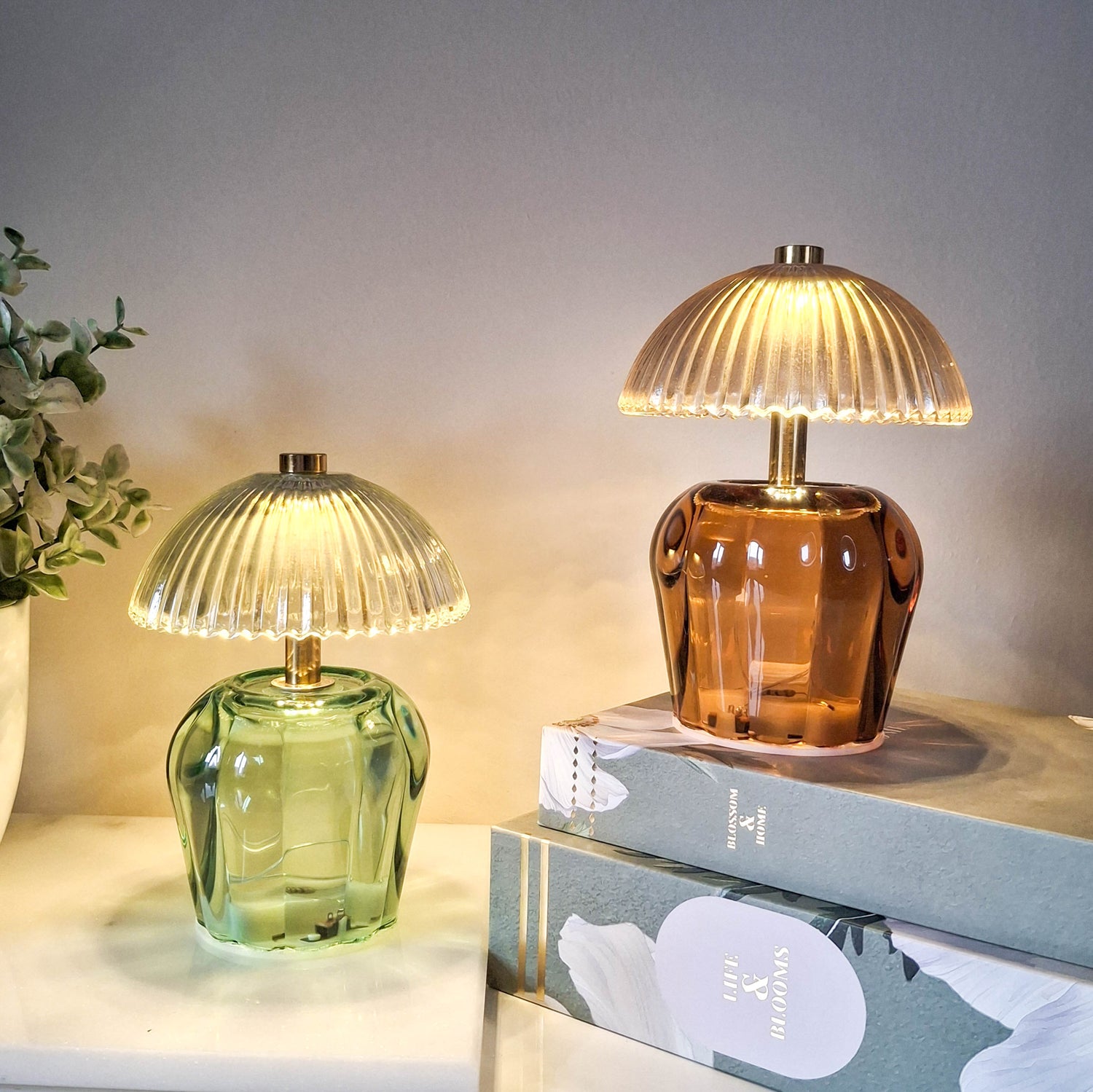 Teal Vintage Style LED Glass Night Lamp