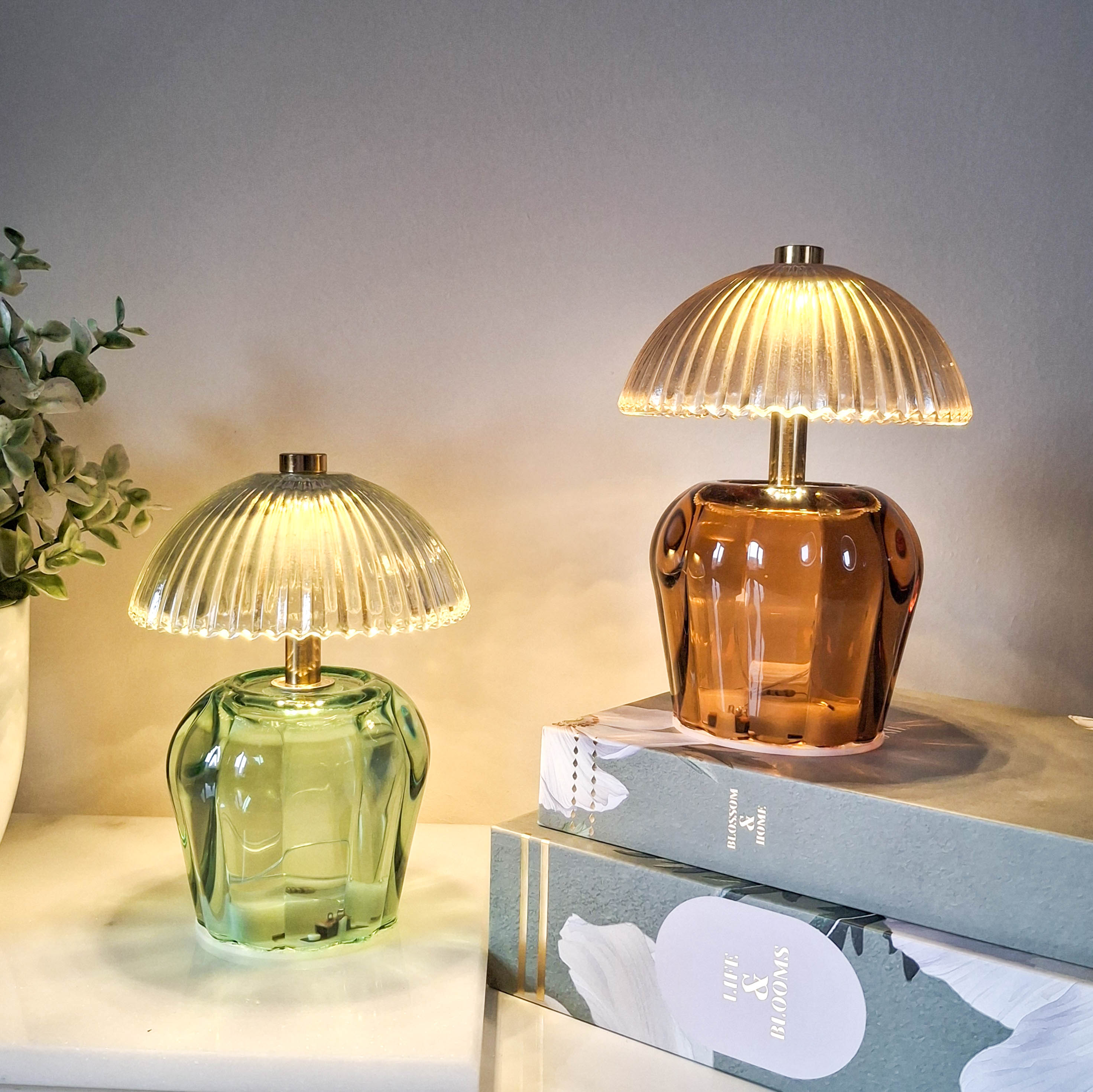 Teal Vintage Style LED Glass Night Lamp
