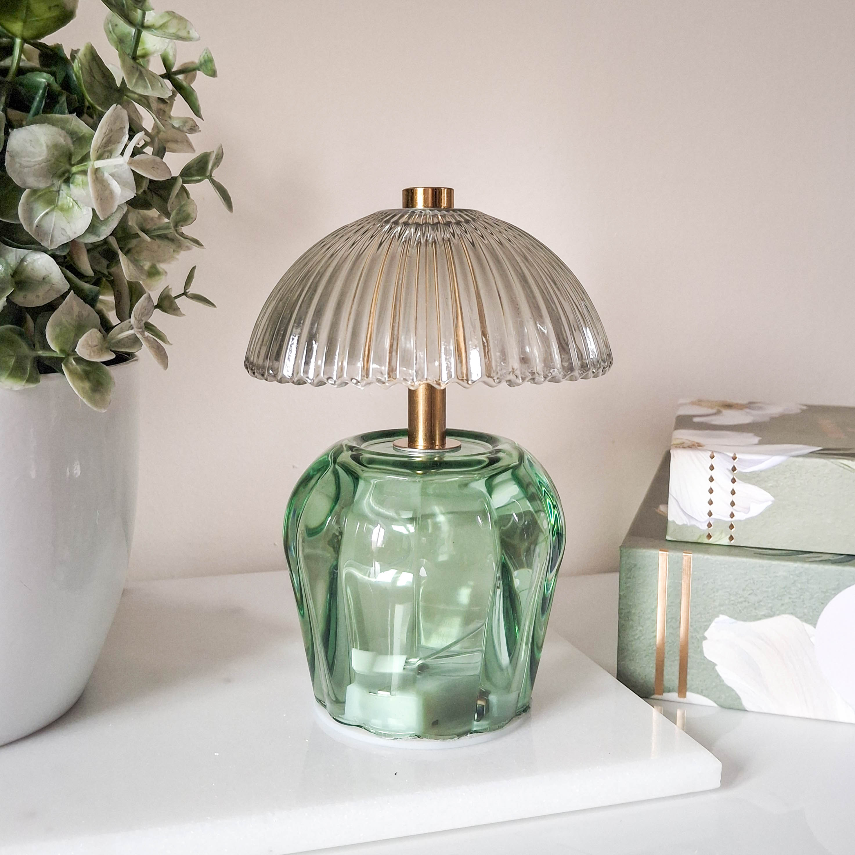 Teal Vintage Style LED Glass Night Lamp