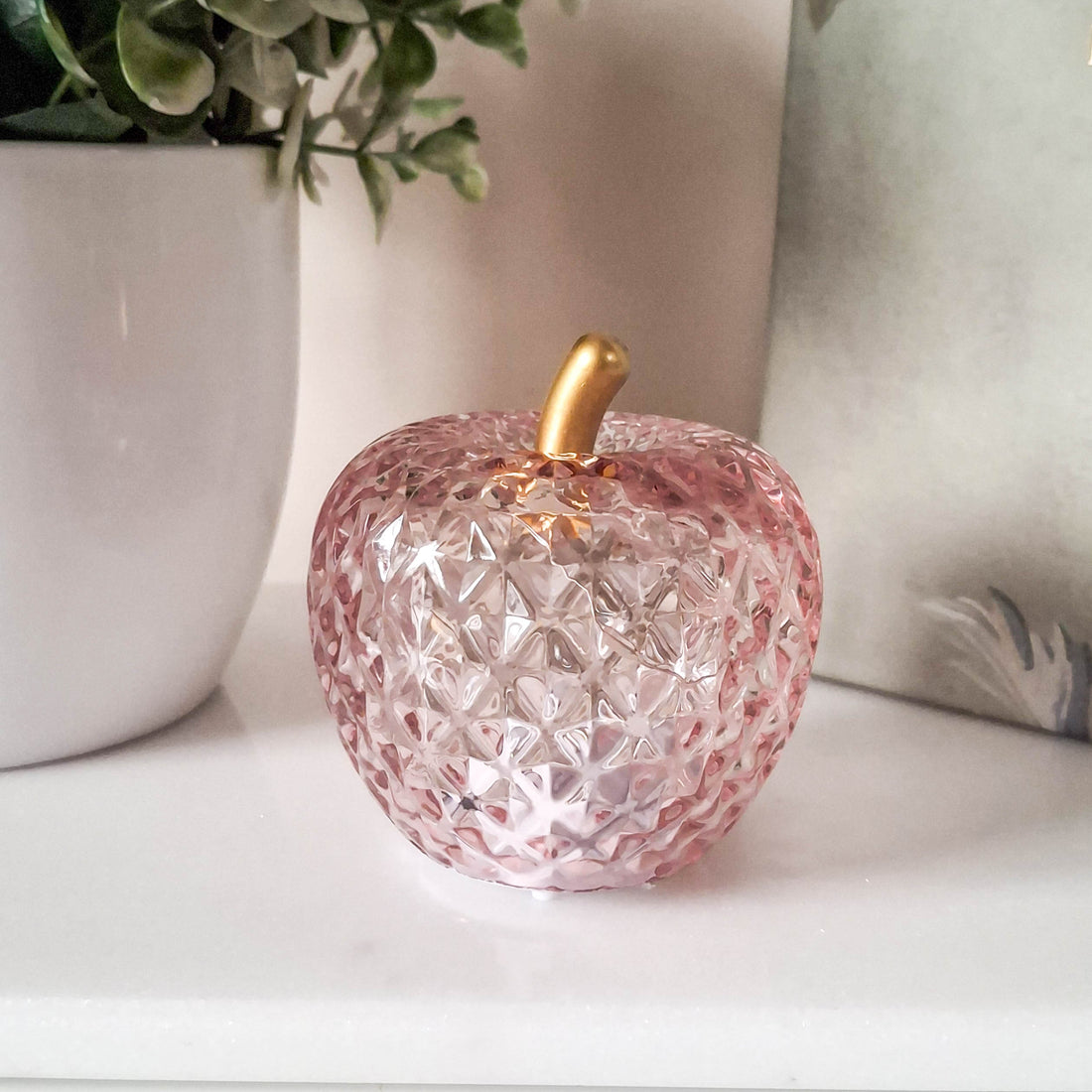 Mini Pink LED Diamond Cut Glass Apple